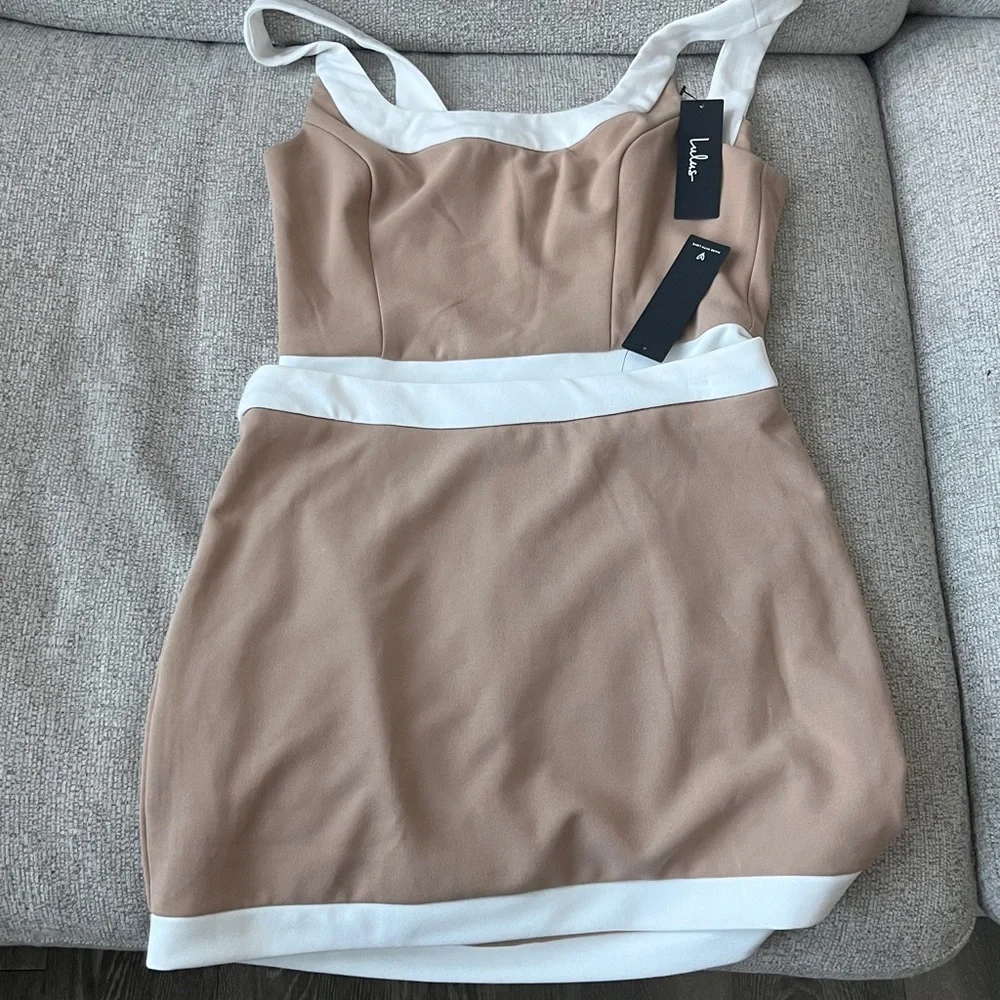 Lulu's Beige and White Mini Skirt only